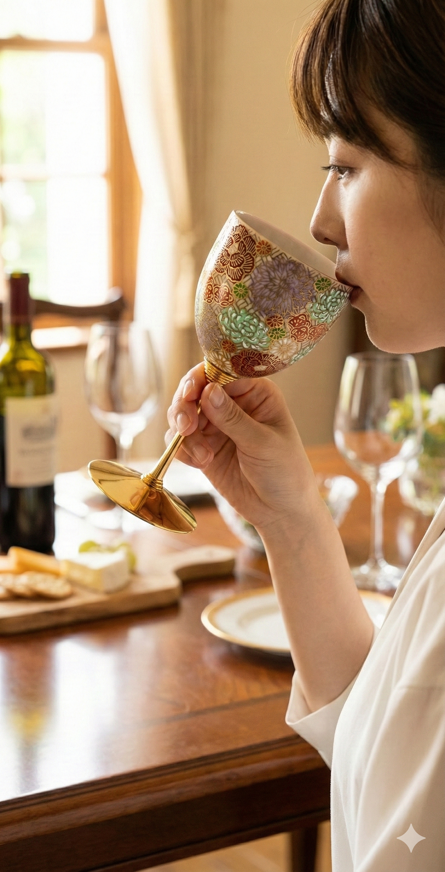 九谷焼 ペアワインカップ 花詰 金彩・桐箱入り