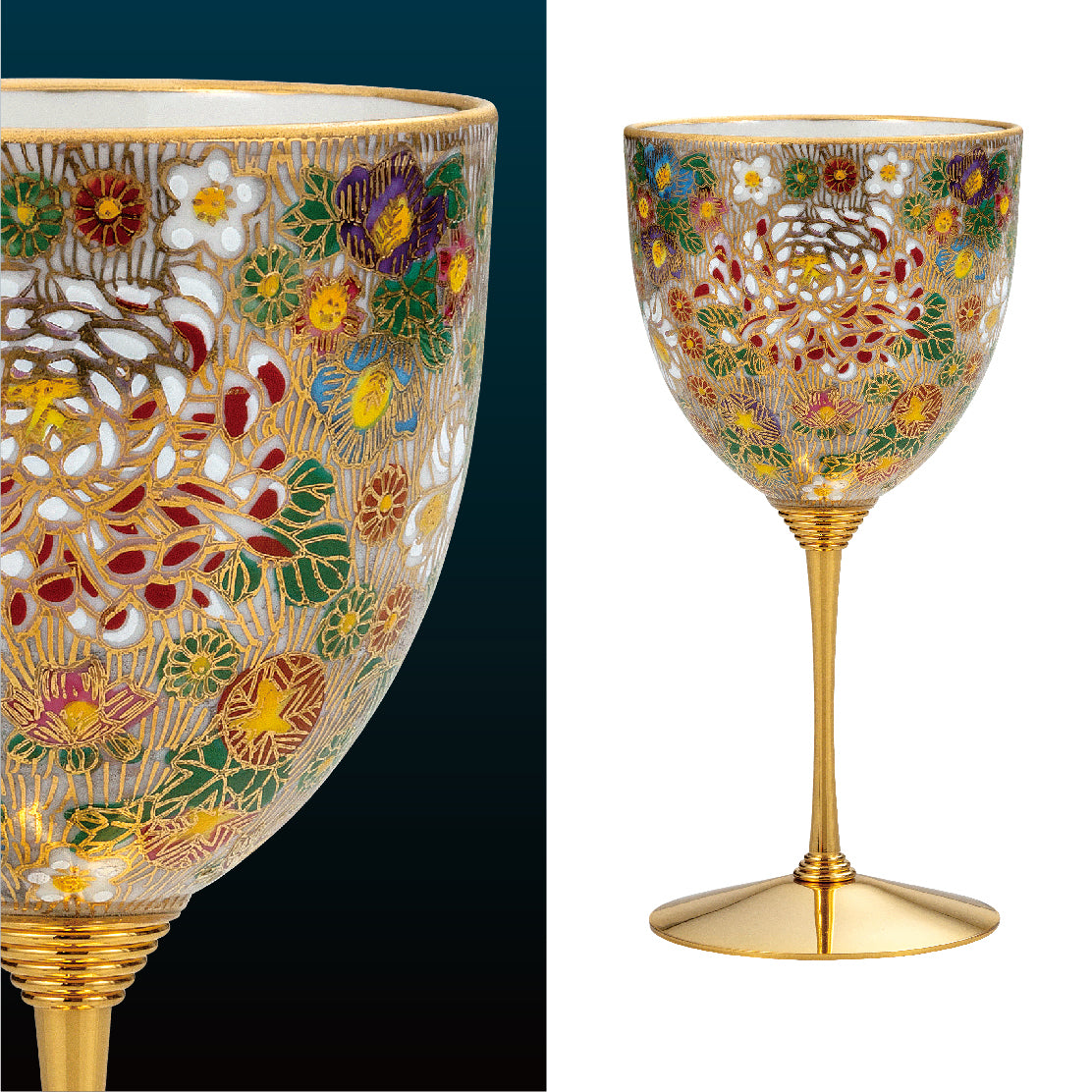 九谷焼 ペアワインカップ 金花詰・桐箱入り